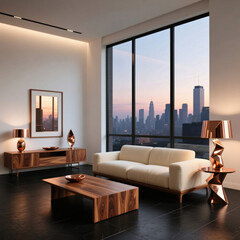 Fototapeta premium Modern City View Living Room Interior Design