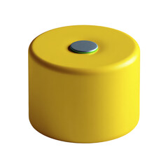 A Bright Yellow Cylinder With A Metallic Silver Top And Green Accent On A Transparent Background