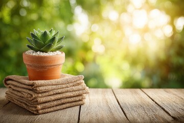 Small Succulent Plant In Terracotta Pot On Wooden Table
