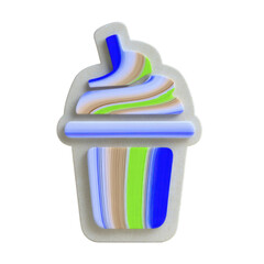 Stylized ice cream cone shape with colorful stripes and textured surface