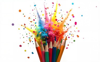 Colorful Pencil Shavings Explosion on White Background. High quality