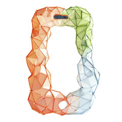 Abstract 3D geometric polygon smartphone shape with gradient colors and metallic wireframe