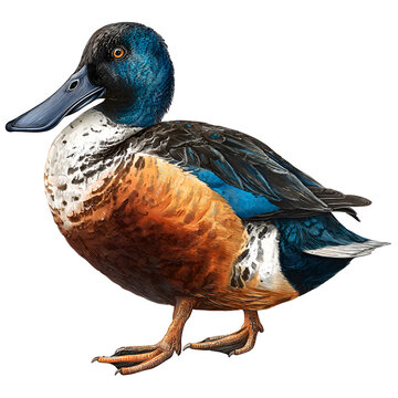 Northern Shoveler Duck Isolated on White Background