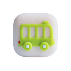 Simple green cartoon bus icon on a soft white rounded square background