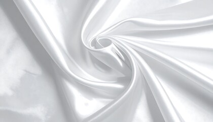 A close-up view of elegant, flowing white satin fabric, showcasing its smooth, luxurious texture and soft folds.