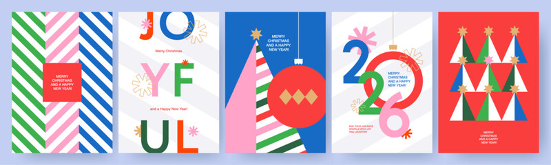 Obraz na płótnie Canvas Merry Christmas and Happy New Year Set of greeting cards, posters, holiday covers, backgrounds. Design templates with typography, season wishes in modern minimalist style for web, social media, print