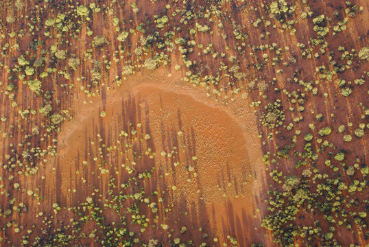 Aerial view of the bushland of the Australian outback, Red Centre, Northern Territory, Australia