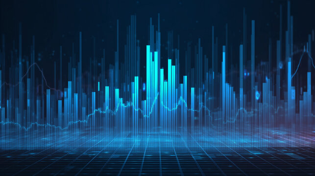 Abstract growth chart with blue bars and line graph