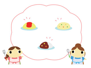 献立を紹介するエプロン姿の女性