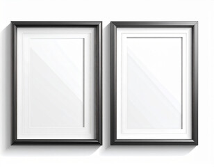 Two dark framed empty picture displays frames white
