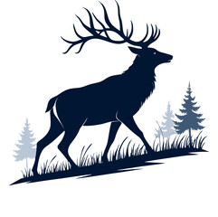 Majestic Deer Silhouette Standing on Hill