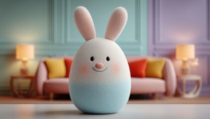 Cute Easter bunny egg in a room