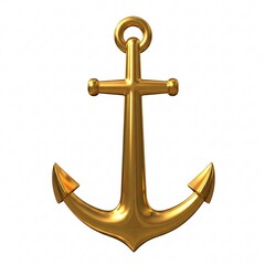 A golden shiny nautical anchor, isolated on a white