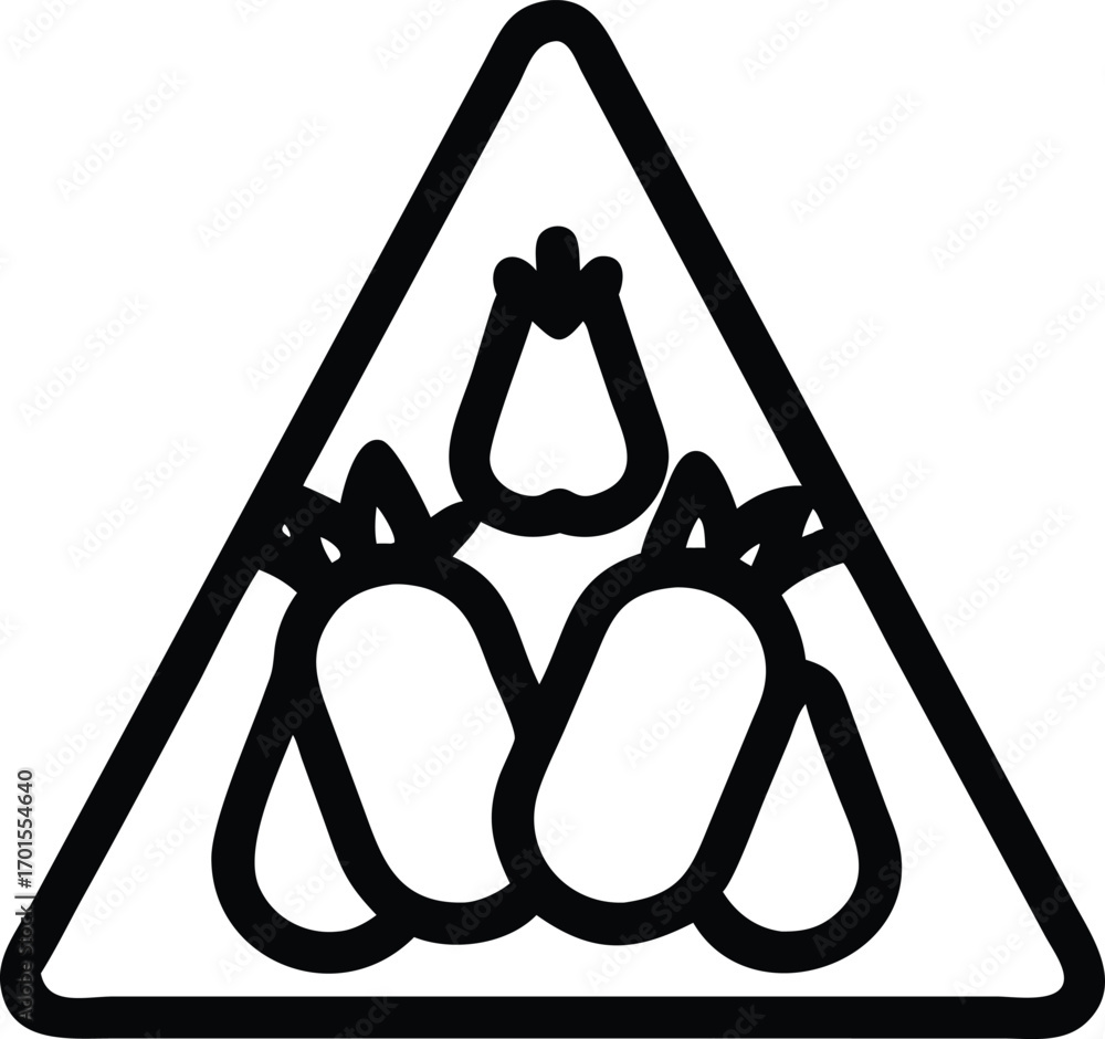 Poster minimal silhouette with all vegetables forming a triangular arrangement, simple vector art.