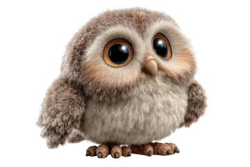 Obraz premium A cute, fluffy baby owl with large expressive eyes and detailed feathers looks ahead with tiny claws visible.