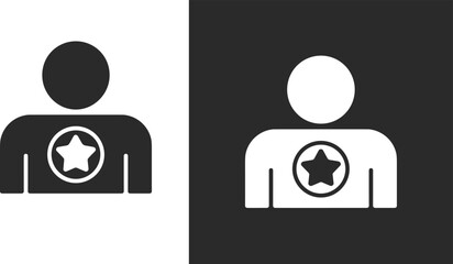 Minimal flat icon of human figure with star symbol inside chest, black and white silhouette design, abstract concept vector illustration.