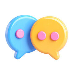 two colorful speech bubbles with pink and blue dots on them