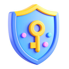 a close up of a blue shield with a yellow key on it