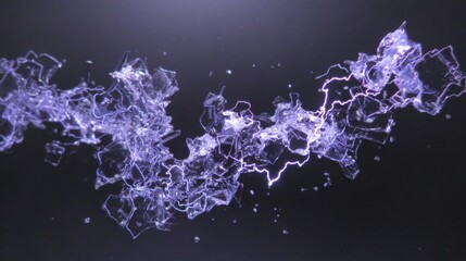 Stunning electrified ice crystals frozen in the midst of fracture, showcasing a mesmerizing slow-motion light explosion as they capture the dynamic formation of lightning, a natural phenomenon