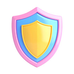 a close up of a pink and blue shield with a yellow shield on top