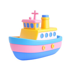 there is a toy boat that is sitting on the ground