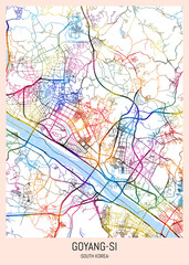 Goyang-si South Korea City Map. downtown tourism, house art travel, scenic metropolis concept, travel art city, patriotic abstract banner