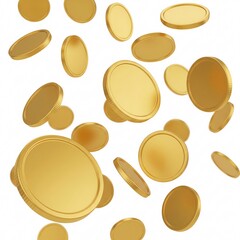 Golden coins falling, isolated on a white