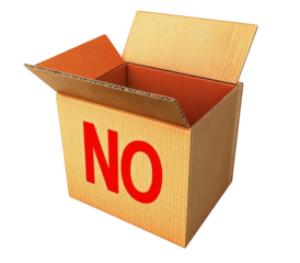 Cardboard box with NO inscription open on black background concept