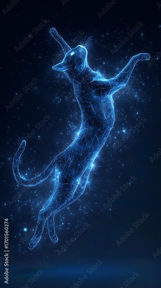 Poster digital cat leaping in starry background