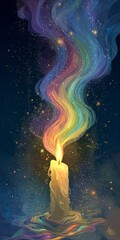 Obraz premium Colorful Rainbow Candle with Flowing Light and Sparkles