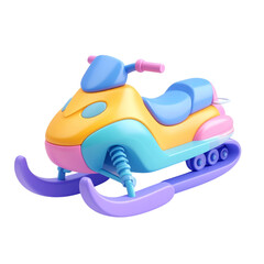 there is a toy snowmobile with a blue and yellow seat