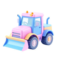 cartoon illustration of a pink and blue tractor with a plow