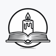 Book and Candle Logo Design Symbol of Knowledge, Enlightenment, and Literacy