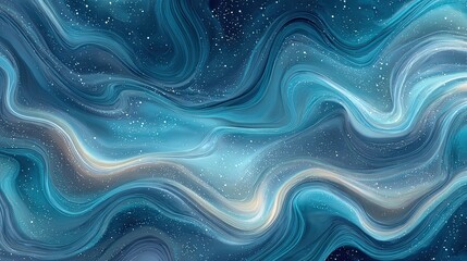 Abstract Blue Liquid Swirls With Gold Glitter