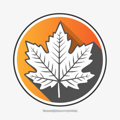 Elegant maple leaf logo with long shadow. Flat design icon for the autumn season or as a Canadian symbol on a circular background