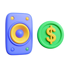 there is a toy speaker and dollar sign on a black background