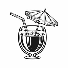 Fototapeta premium Refreshing Summer Cocktail Iced Drink with Paper Umbrella Illustration