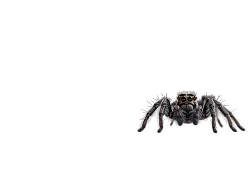 Close up of a jumping spider with big eyes and hairy legs