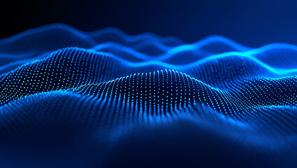 Abstract representation of flowing digital particles creating luminous waves of blue light across a dark expanse symbolizing data streams and futuristic technology concepts