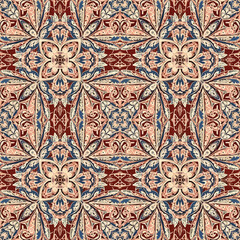 Ornate seamless pattern with floral and geometric elements in rich colors, patern seamless, Stock royalty.