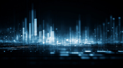 Blue tone bar chart with rising trend and digital lines