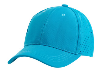 Blue mesh trucker cap isolated on transparent, a modern and stylish headwear perfect for customization or promotional purposes.