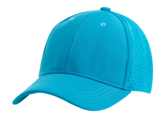 Blue mesh trucker cap isolated on transparent, a modern and stylish headwear perfect for customization or promotional purposes.