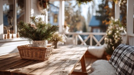 Cozy Scandinavian Rustic Interior with Wooden Table and Plants