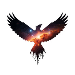 Obraz premium Dramatic Double Exposure: Phoenix Merged with a Cosmic Explosion