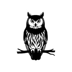 Vector Silhouette of a Wise Owl Perched on a Tree Branch