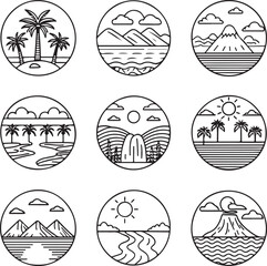 Minimalist Nature Landscape Line Art Icons
