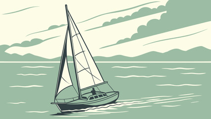 Fototapeta premium Stylized Sailboat on Calm Sea Vector Illustration