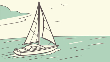 Fototapeta premium Stylized Sailboat on Calm Sea Vector Illustration