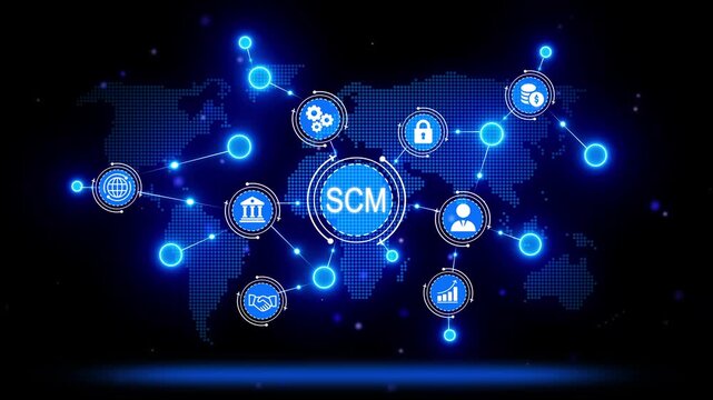 Global Supply Chain Management Network Digital Technology Concept S C M Icons World Map Connection Business Logistics Digitalization